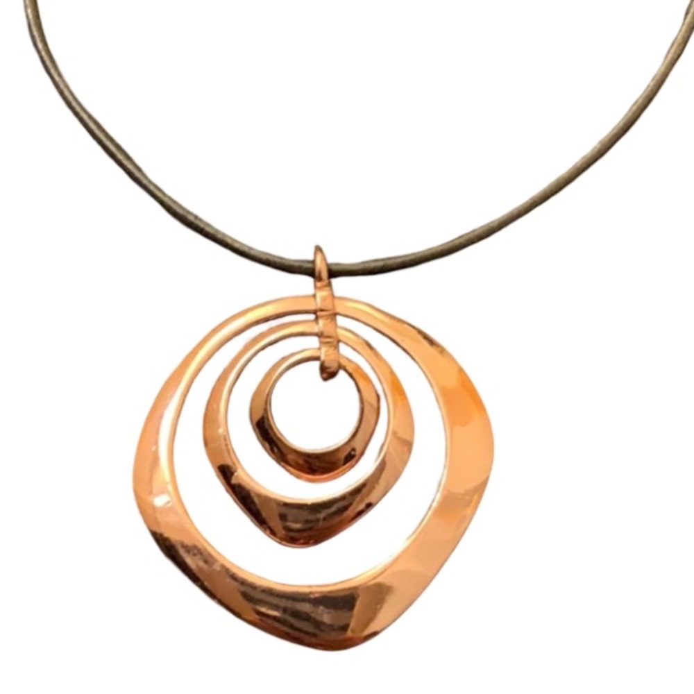 NWT Fossil Leather Cord Bronze Orbital Double Circle Pendent Slider Necklace